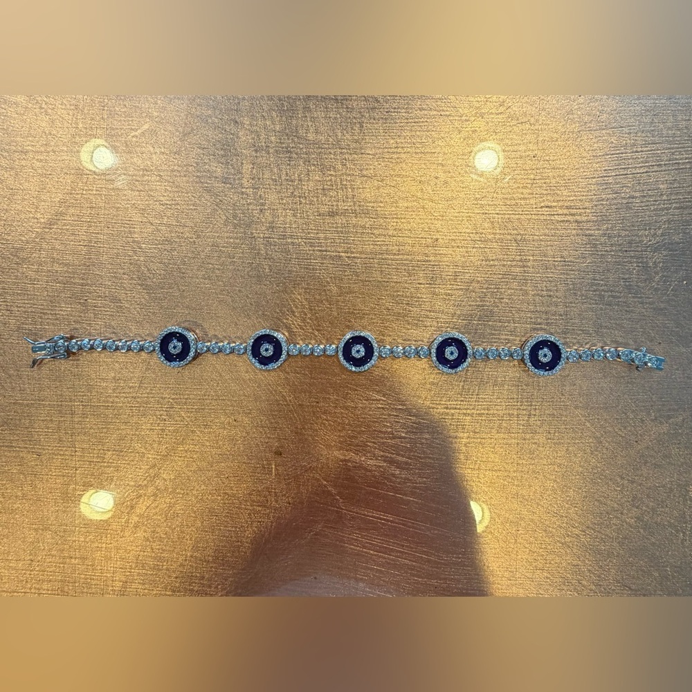 Sterling Silver Evil Eye Tennis Bracelet - Picture 3 of 11